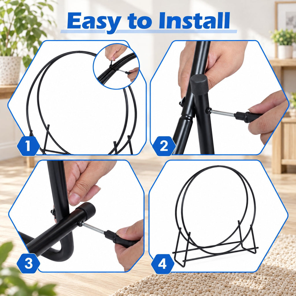 Airfind 45 Round Firewood Rack with Heavy, 485 lbs Capacity, Metal Frame, 46 x 14.5 x 48.5 Footprint, Black
