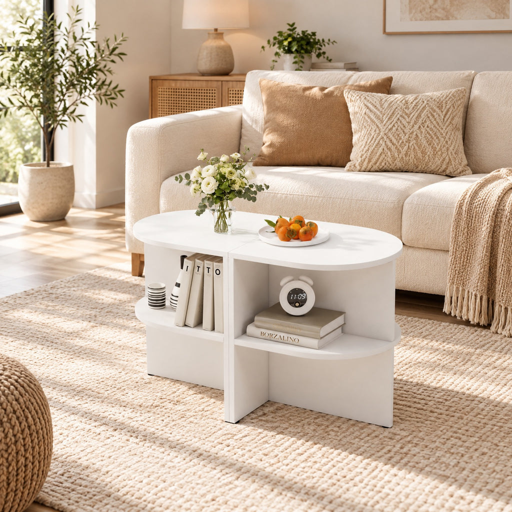 Airfind End Table, Half Round, with Open Shelves for Small Space, 66 lbs Capacity, Engineered Wood, 15 Inch x 15 Inch x 19 Inch/38 x 38 x 48.5 cm, Coffee