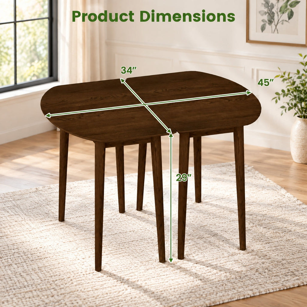 Airfind Extendable Oval Dining Table Set with 2 Half-Round Tables for 4-6 People, 260 lbs Capacity, MDF Rubber Wood Frame, Walnut