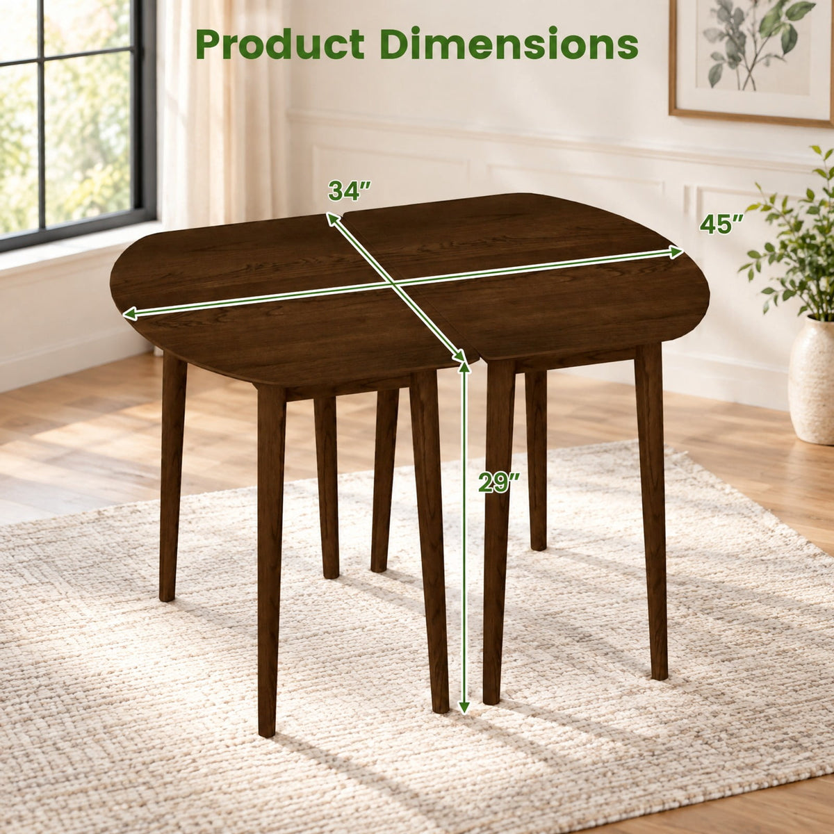 Airfind Extendable Oval Dining Table Set with 2 Half-Round Tables for 4-6 People, 260 lbs Capacity, MDF Rubber Wood Frame, Walnut