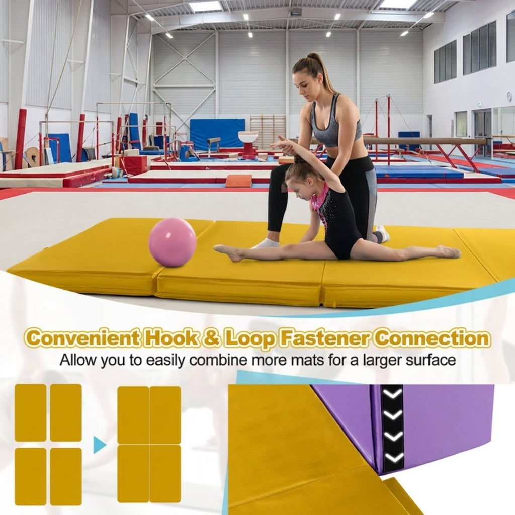 Airfind Folding Gymnastics Mat with Detachable Sweatproof PU Leather Cover and Carry Handles, Thick Foam Tumbling Exercise Mat, Black