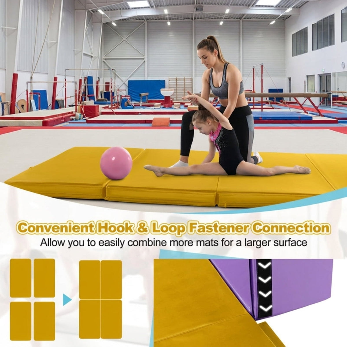 Airfind Folding Gymnastics Mat with Detachable Sweatproof PU Leather Cover and Carry Handles, Thick Foam Tumbling Exercise Mat, Black