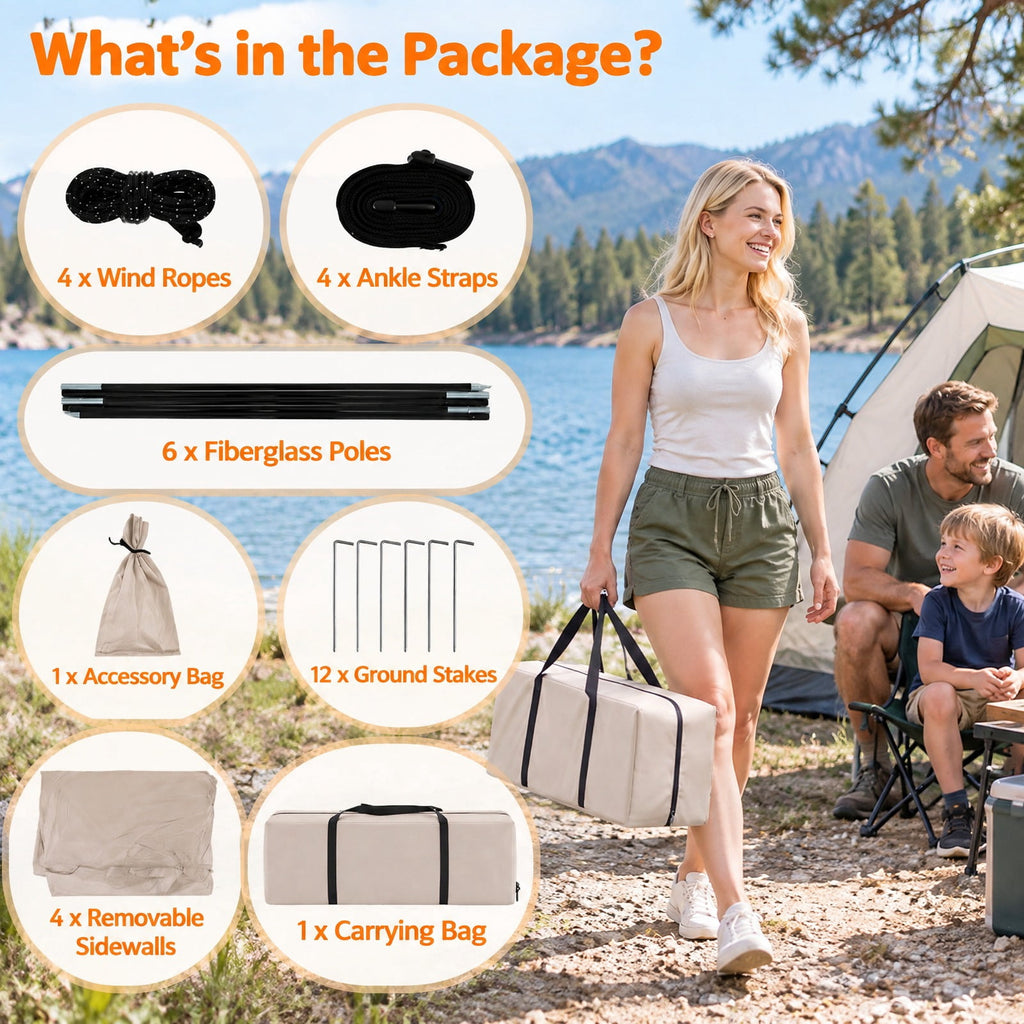 Airfind Beach Tent for 12-15 People Easy Setup Dome Canopy Tent with 4 Removable Zippered Sidewalls, Oxford Cloth Mesh Fiberglass Pole Frame, Brown