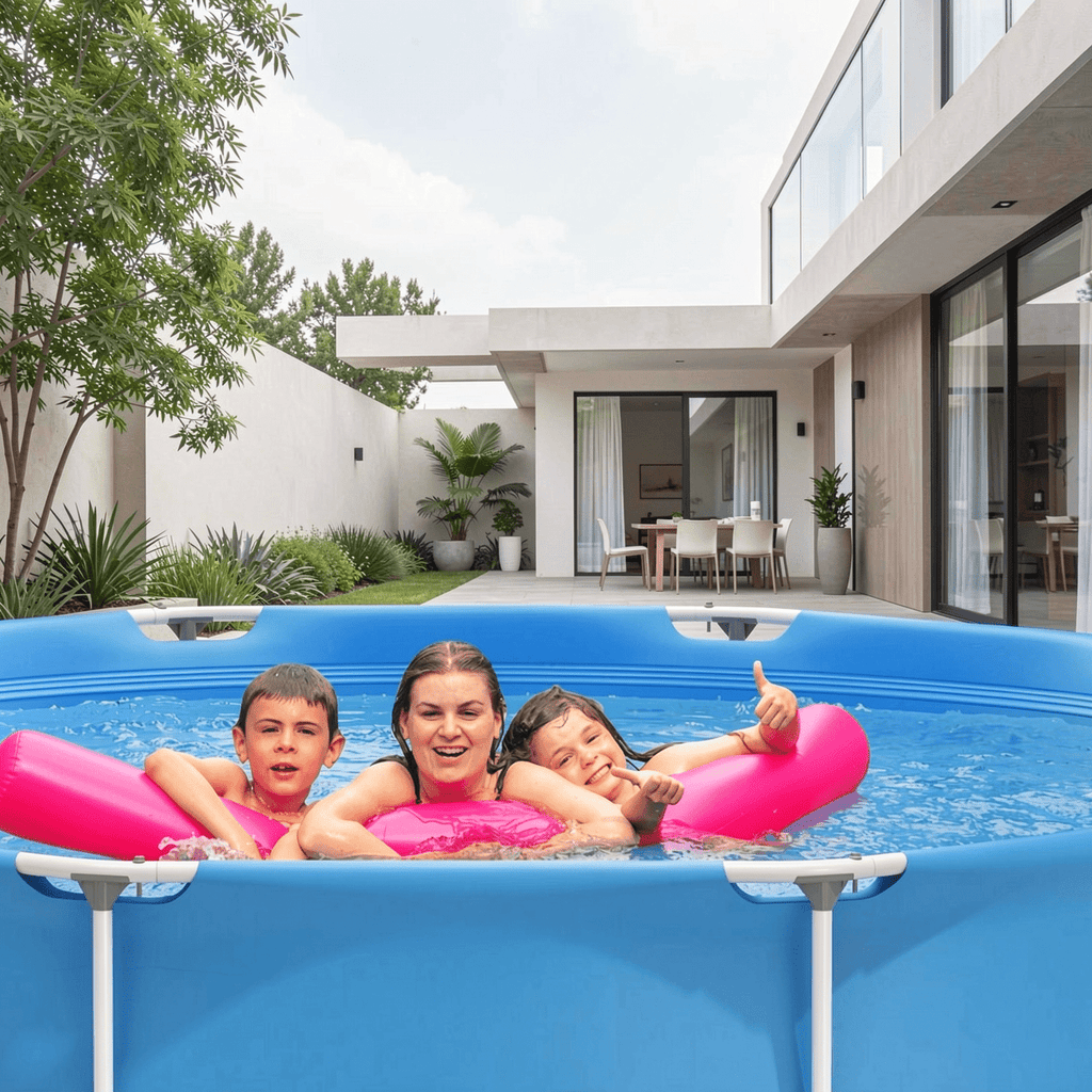 Airfind 12ft x 30in Round Above Ground Swimming Pool with Iron Frame & Pool Cover, 3-Layer PVC Mesh, Blue