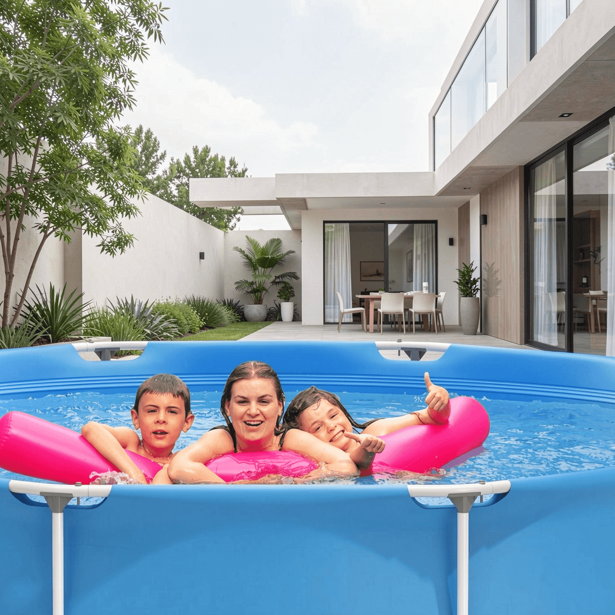 Airfind 12ft x 30in Round Above Ground Swimming Pool with Iron Frame & Pool Cover, 3-Layer PVC Mesh, Blue