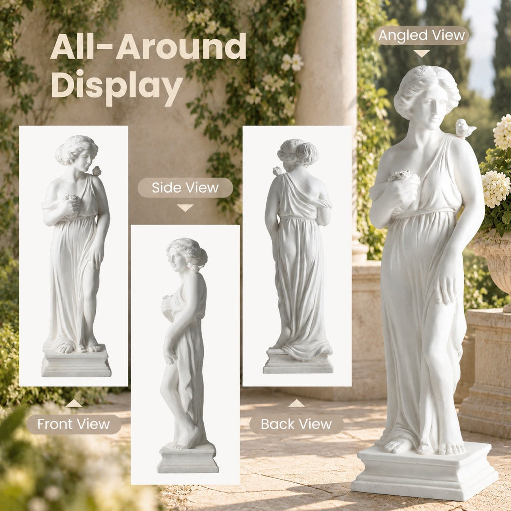 Airfind 31.5 Inch Outdoor Greek, Goddess Statue with Antique Finish and Column Base, Magnesium Oxide Fiber Filaments Frame, 9 Inch x 8 Inch x 31.5 Inch, White