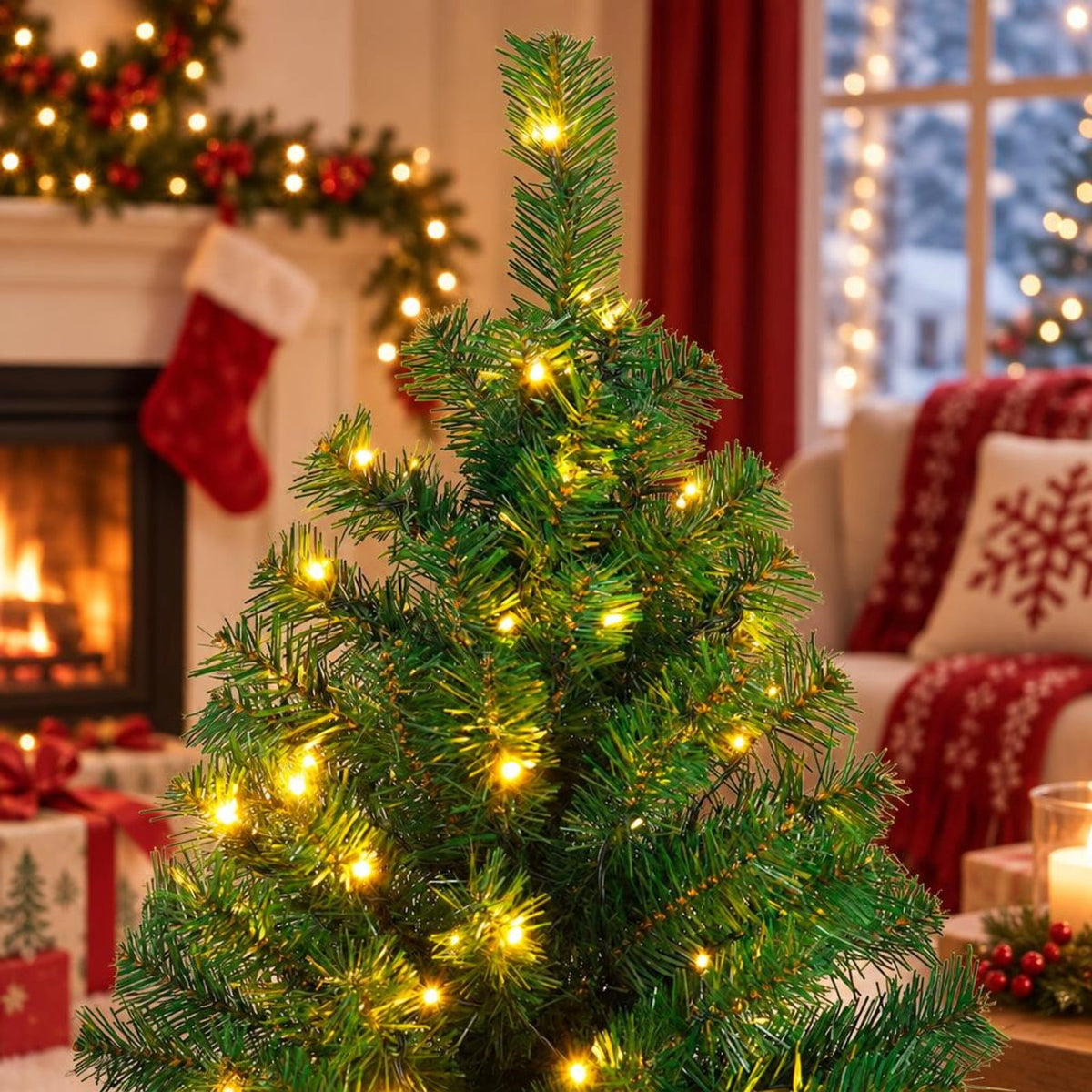 Airfind 9 Feet Pre-Lit PVC Artificial Christmas Tree with 700 LED Lights, PVC Iron Frame, Φ 5.2ft x 9ft H Footprint, Green