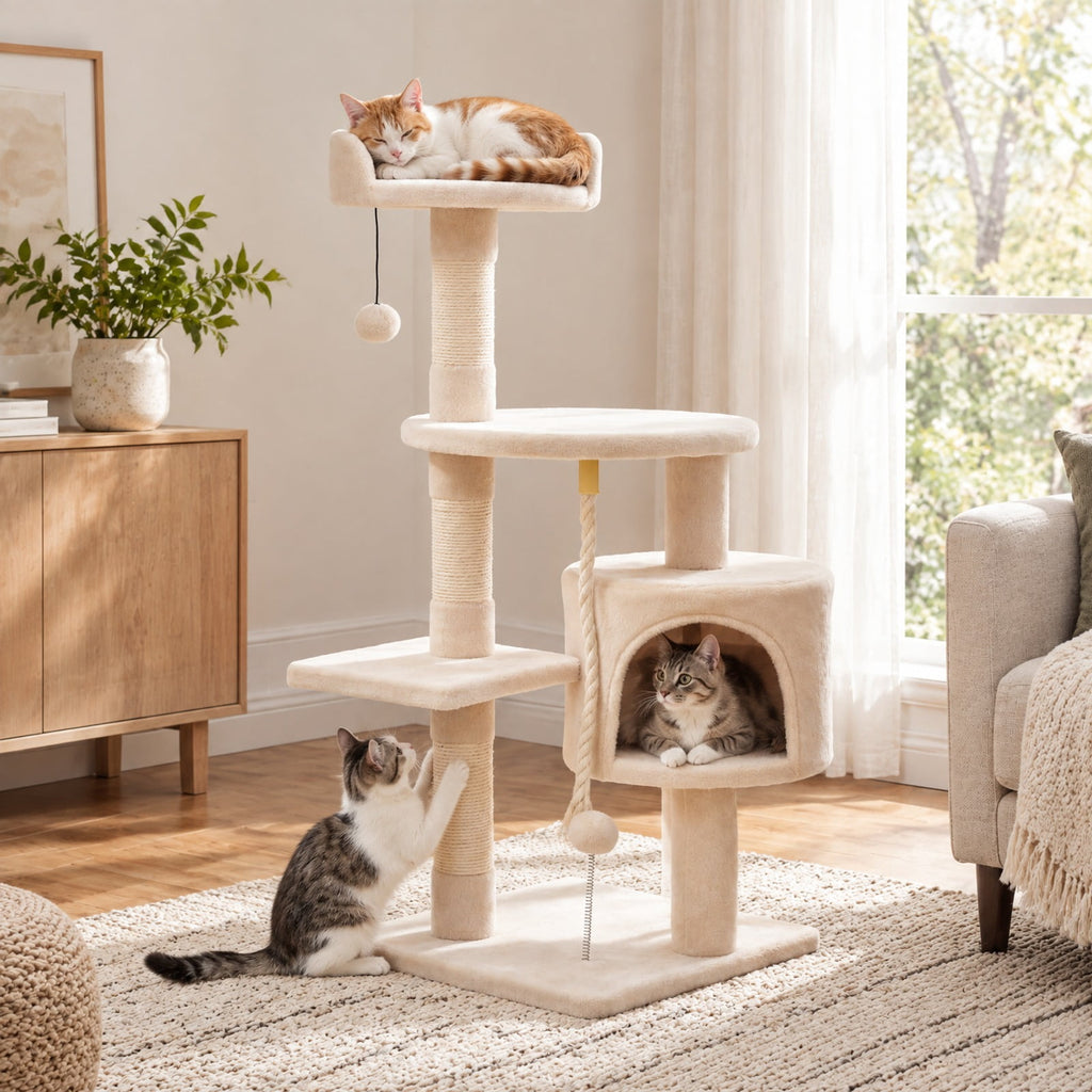 Airfind 36 Inch Tall Kitten Tower with Condo and Plush Perch, 22 lbs Capacity, Engineered Wood Sponge Plush Fabric Sisal Base Frame, Light Gray