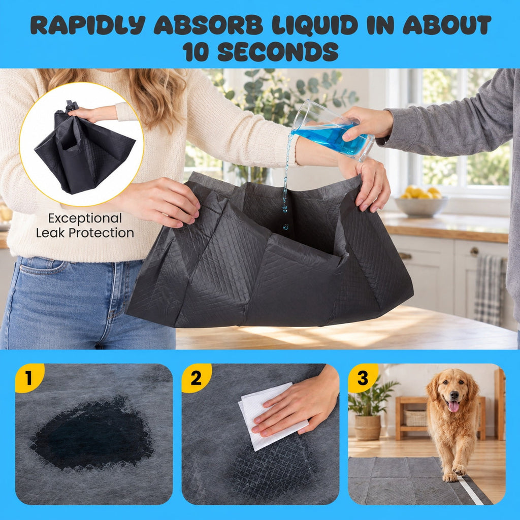 Airfind 24 Inch x 24 Inch Charcoal Dog Pee Pads 6-Layer for Dogs, Non-woven Fabric Fluffy Pulp PE Film Absorbent Tissue Pee Frame, Black