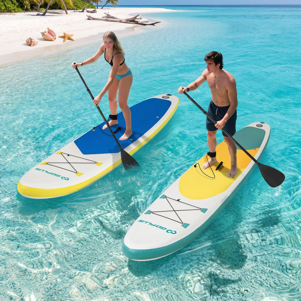 Airfind 11 Foot Inflatable Stand Up Paddle Board with Retractable Paddle Backpack and Ankle Leash for Adults, White and Yellow