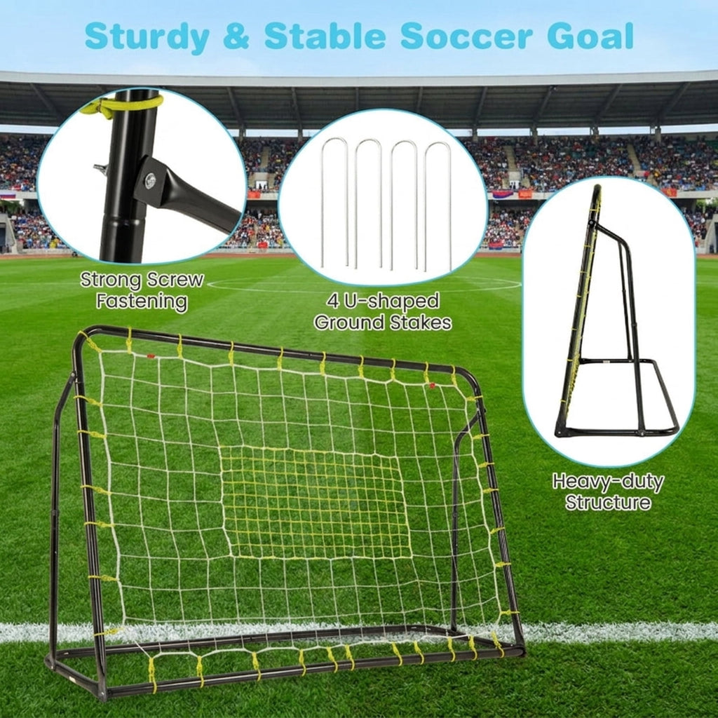 Airfind 2-in-1 Kids Soccer Goal and Rebounder with 5 Angle Adjustment and Height-Adjustable Frame Stakes and Carry Bag for Backyard Training Practice Ages 6 Plus, Black