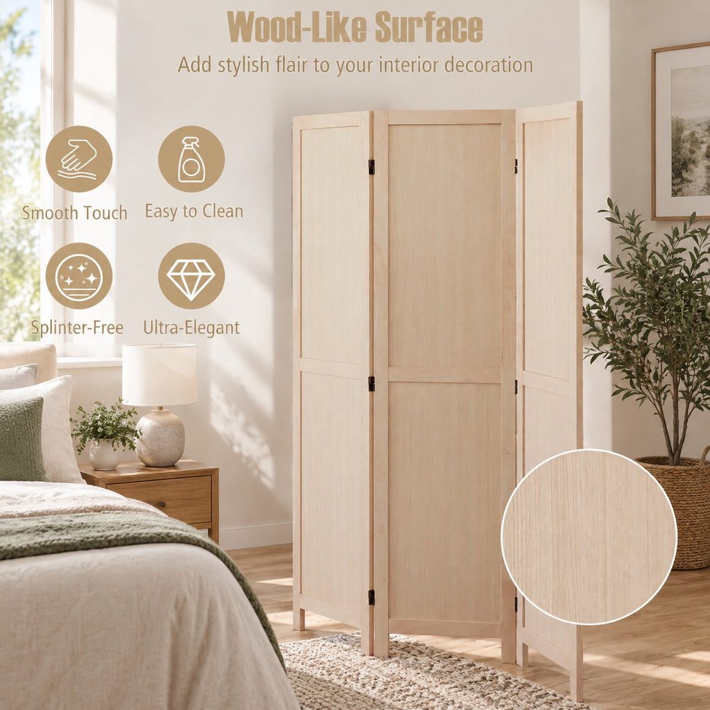 Airfind 3 Panel Folding Room Divider for Home Office Bedroom Restaurant, 53in x 67inFolded Footprint, Beige