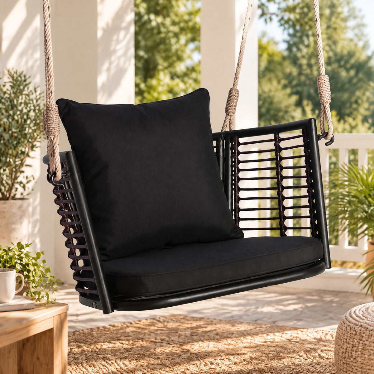 Airfind Porch Swing Patio Hanging Rattan Chair with Zippered Cushions and Rope, 400 lbs Capacity, 30.5 x 24.5 x 15 Suitable Hanging Footprint