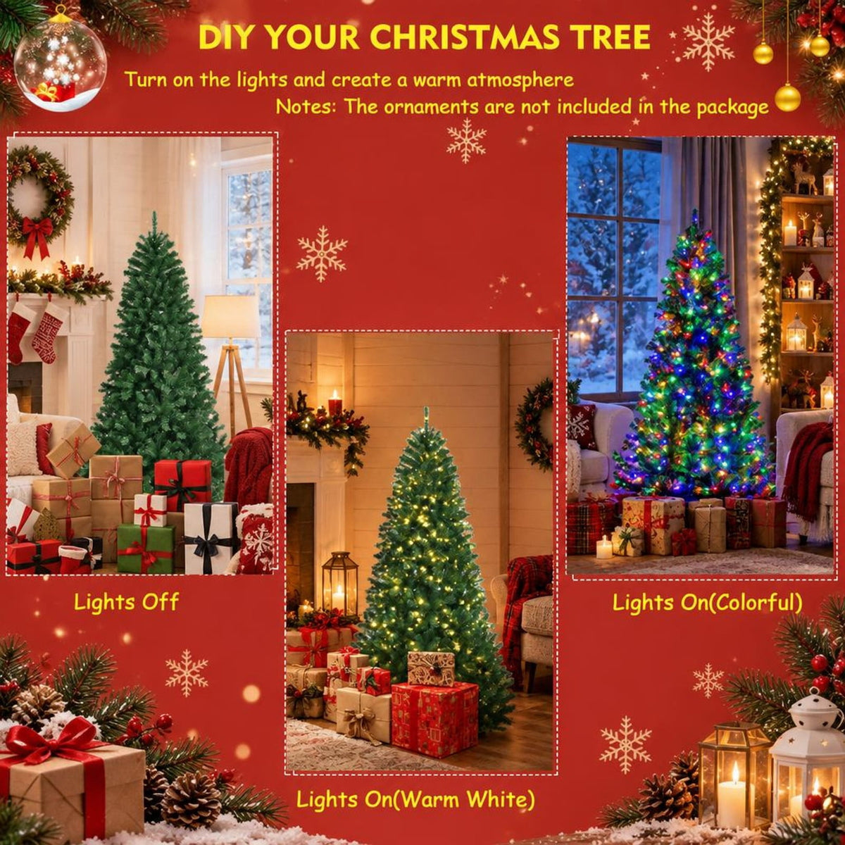 Airfind Artificial Hinged Christmas Tree with Remote-controlled Color-changing LED Lights-6ft, New PVC metal 6 Ft: Frame, 6ft x 3.1ft Footprint, Green