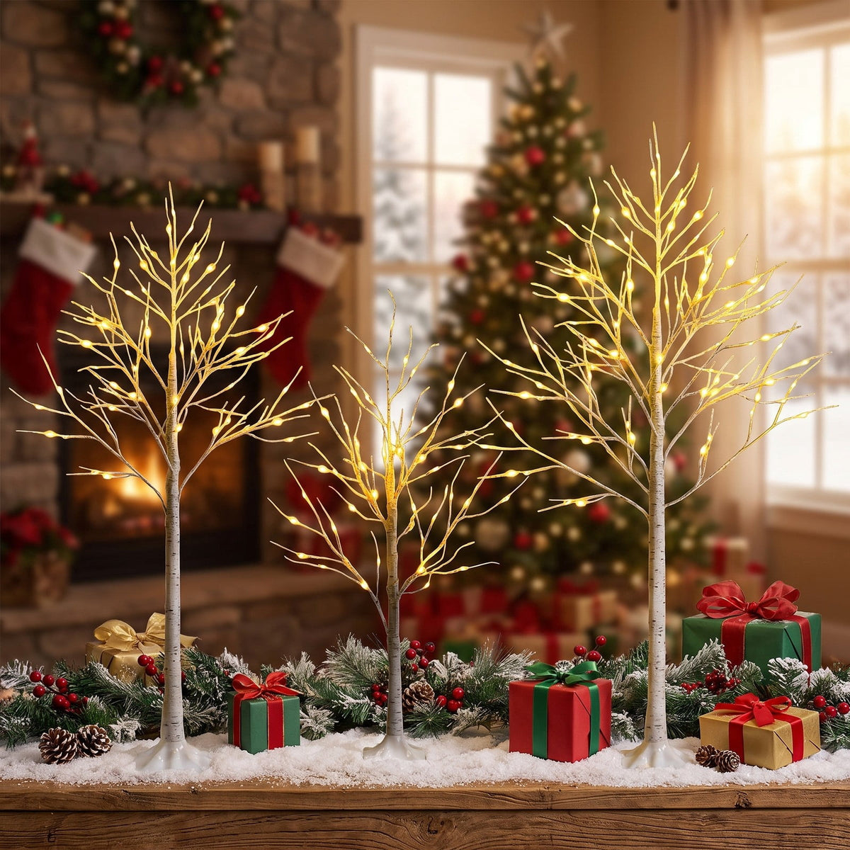 Airfind 5 Feet Pre-lit White Twig Birch Tree with 72 LED Lights for Christmas, metal plastic Height: 5 FT Frame, 8 Inch x 8 Inch Rated input Footprint