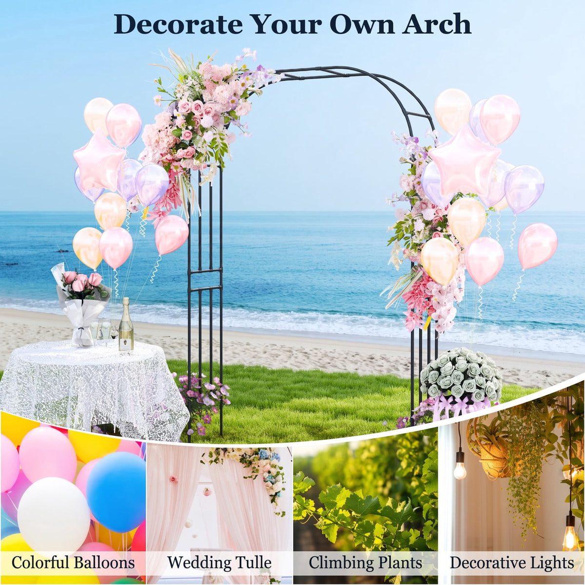 Airfind Outdoor Metal Garden Arch Trellis for Climbing Plants Grape Vine Flower, Used as a beautiful wedding arch or an event photo backdrop stand