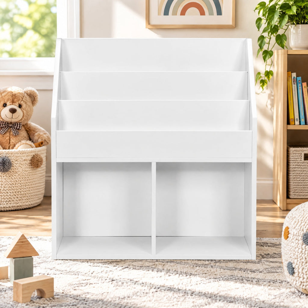 Airfind Kids Wooden Bookshelf Bookcase Children Toy Storage Cabinet Organizer, Engineered wood Frame, 29in x 12in x 32in Footprint, White