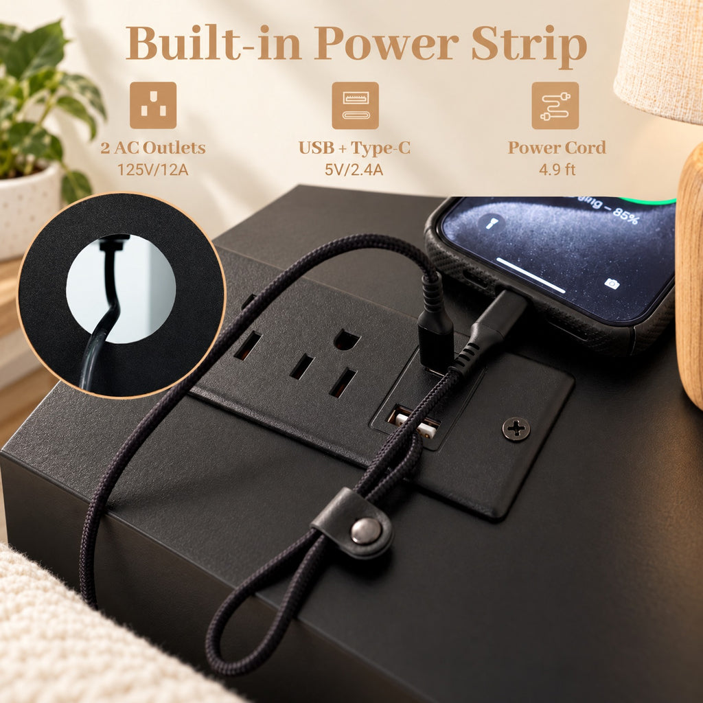 Airfind Turntable Record Player Stand with Power Outlets, 88 lbs Capacity, Engineered Wood Metal MDF Frame, 20 x 16 x 32 Footprint, Black