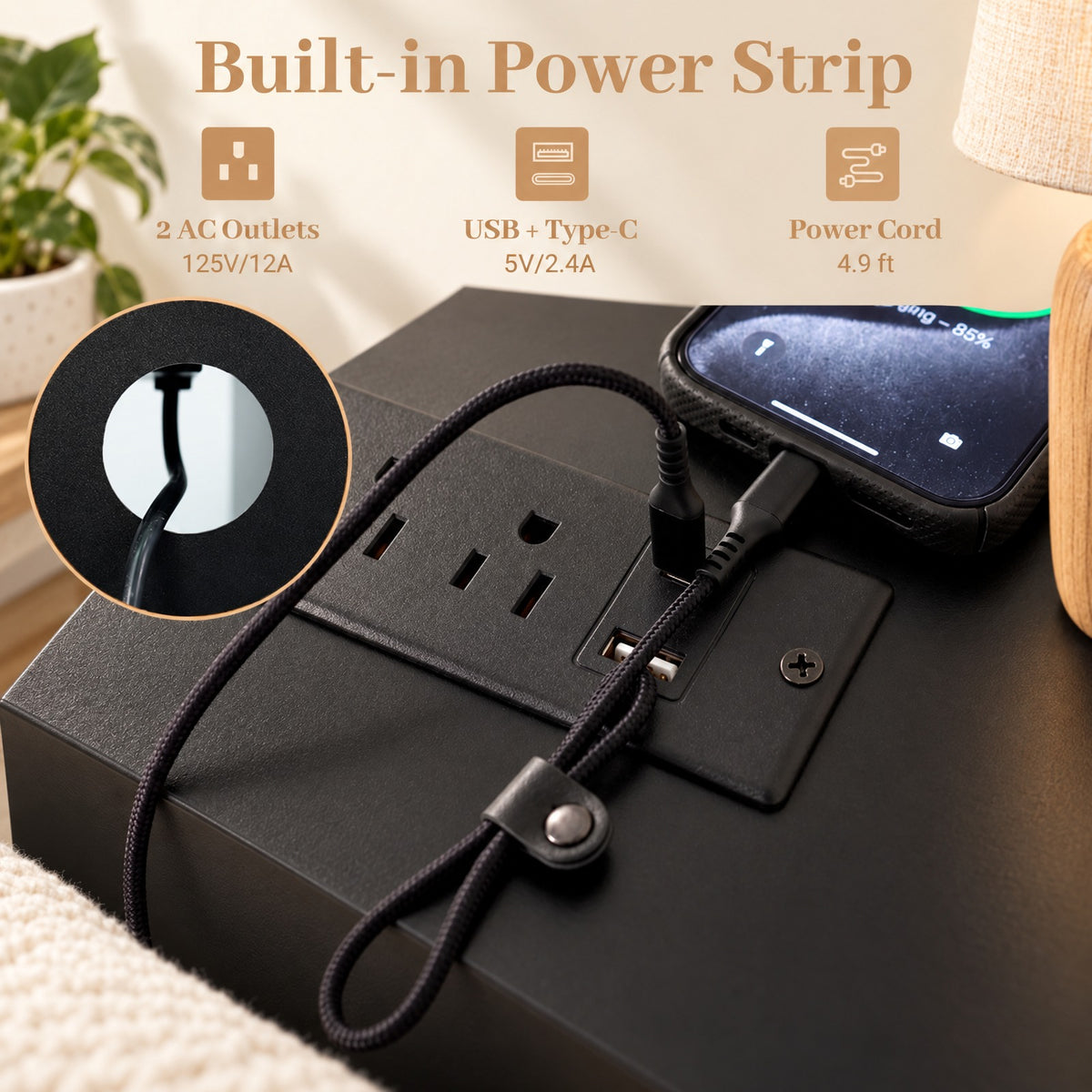 Airfind Turntable Record Player Stand with Power Outlets, 88 lbs Capacity, Engineered Wood Metal MDF Frame, 20 x 16 x 32 Footprint, Black