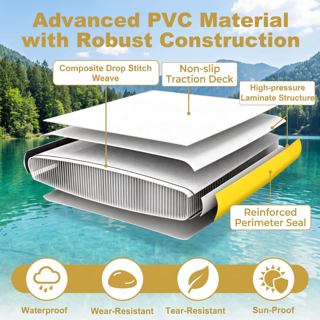 Airfind 8 by 8 FT Inflatable Floating Dock Platform with Mesh Swim Lounge and Carry Bag for Lake Pool and Boating, White