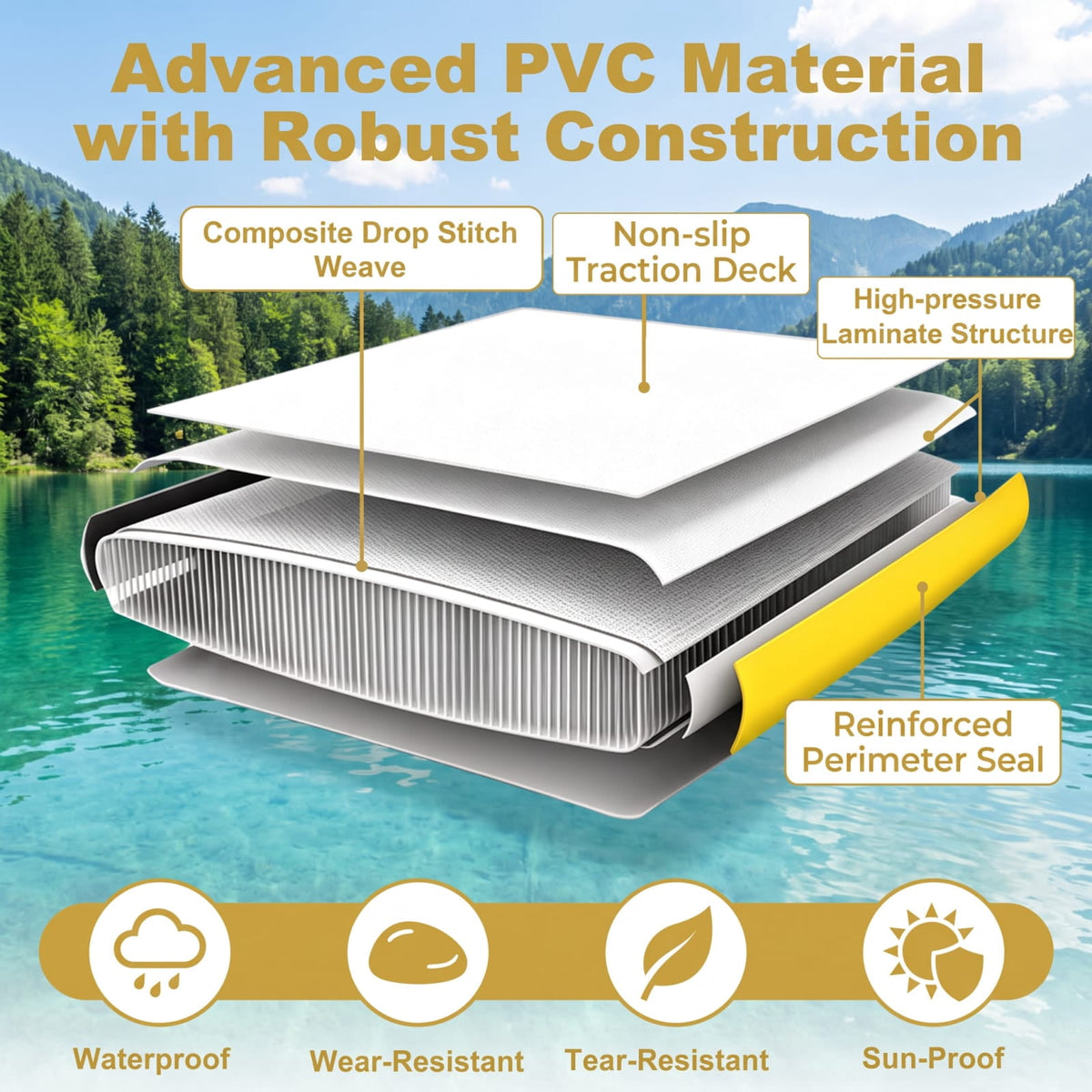 Airfind 8 by 8 FT Inflatable Floating Dock Platform with Mesh Swim Lounge and Carry Bag for Lake Pool and Boating, White