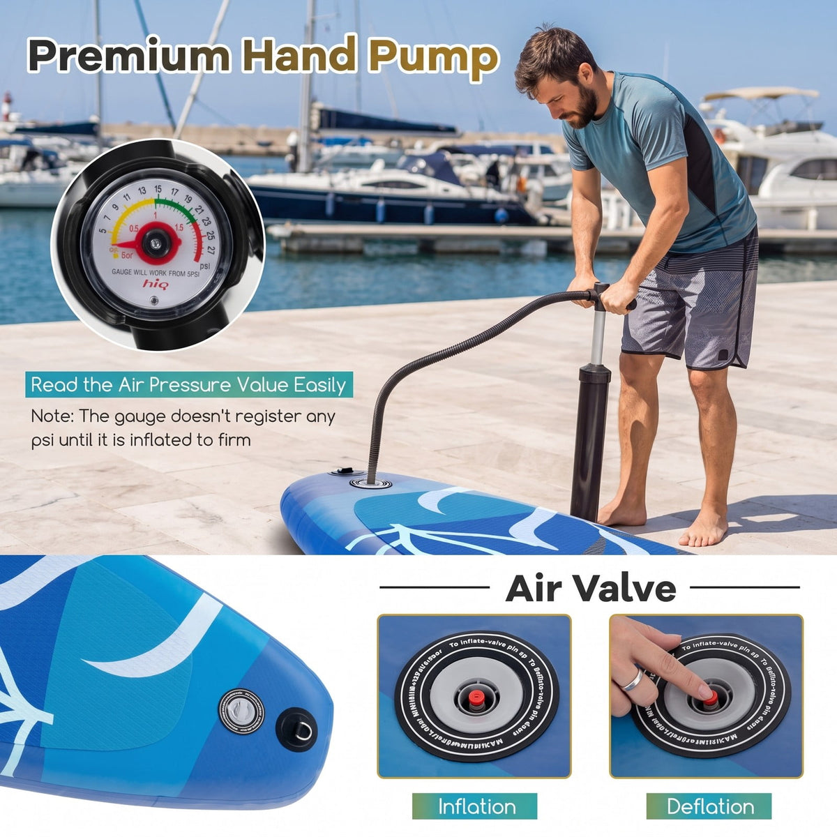 Airfind Inflatable Stand Up Paddle Board with Triple Fins Backpack and Aluminum Hand Pump for Adults Cruising and Fishing, Blue