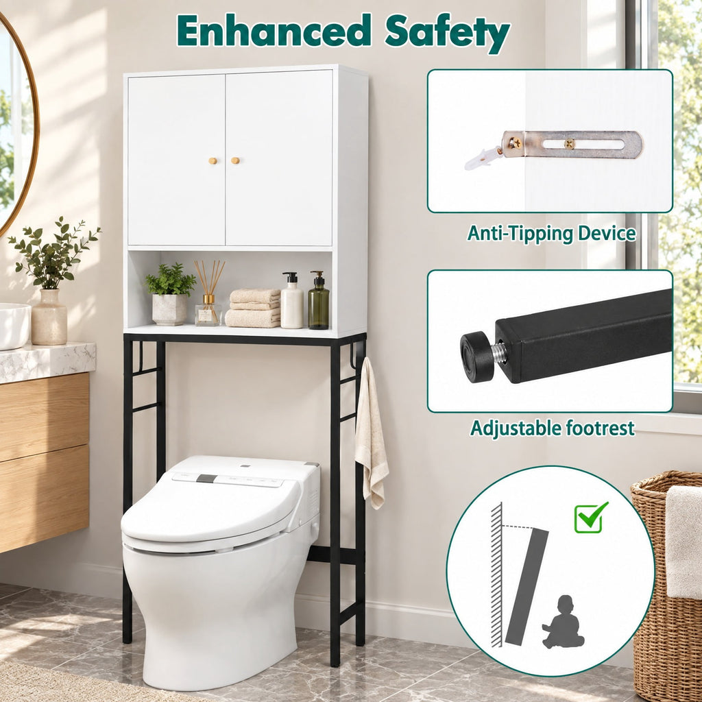 Airfind Over The Toilet Storage Cabinet, with 2 Doors and Adjustable Shelf, ?Metal Particle Board Item weight: 38.5 lbs Frame, White