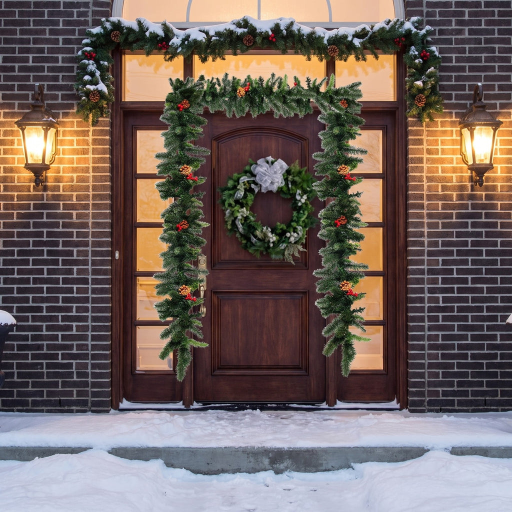 AIRFIND Pre-lit Christmas Garland with 9 Ft Length with 100 LED Lights and 140 PVC Tips for Doorway and Mantel Decor, Red