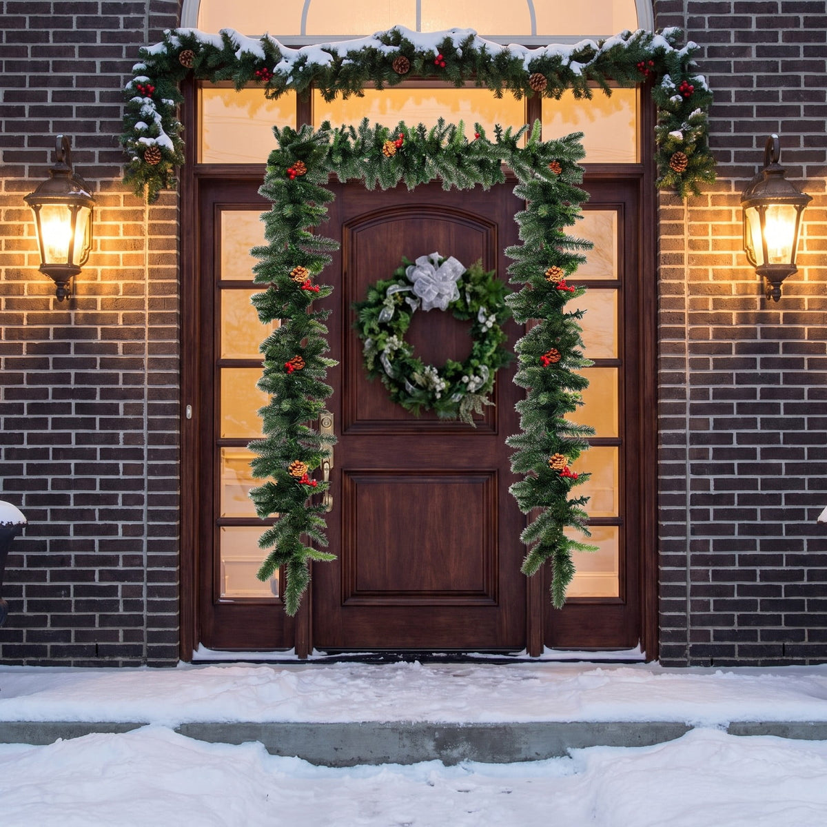 AIRFIND Pre-lit Christmas Garland with 9 Ft Length with 100 LED Lights and 140 PVC Tips for Doorway and Mantel Decor, Red
