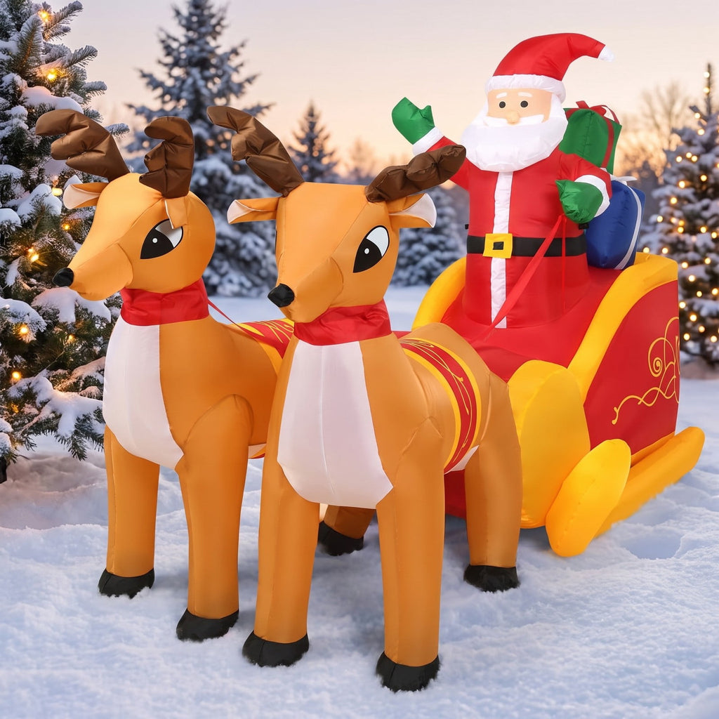 Airfind 7.5 Feet Waterproof Outdoor Inflatable Santa with Double Deer and Sled, Polyester fabric Frame, Show in the picture