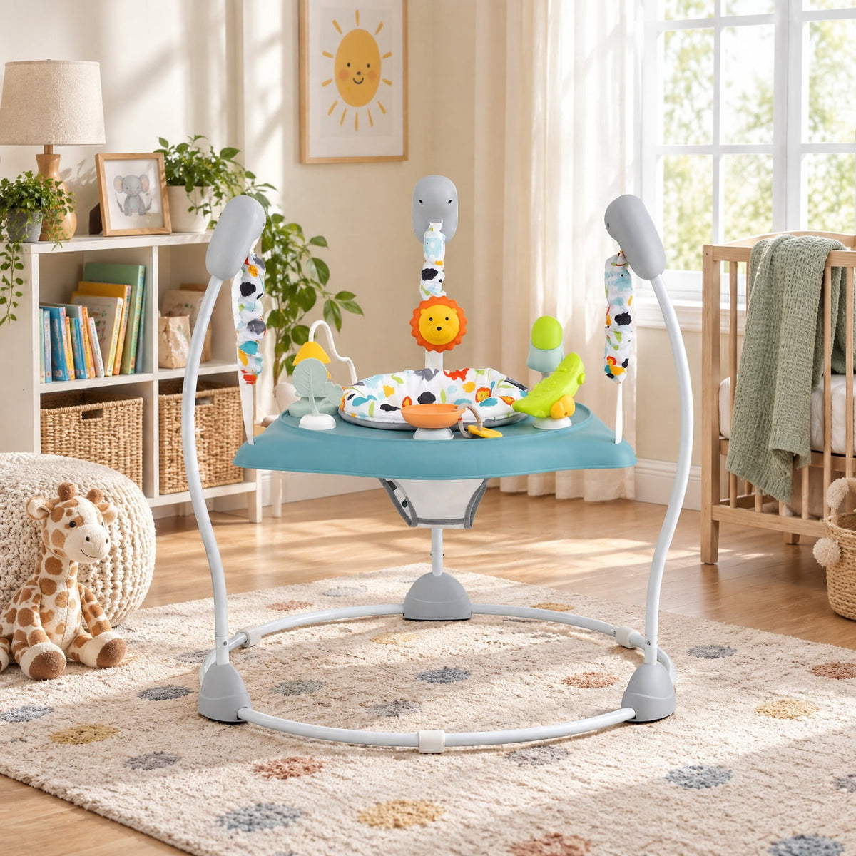 Airfind Child Jump and Play Activity Center with Rotatable Seat and Interactive Toys, 26.5 Lbs Capacity, Pp, for 7-15 Months Old, Blue