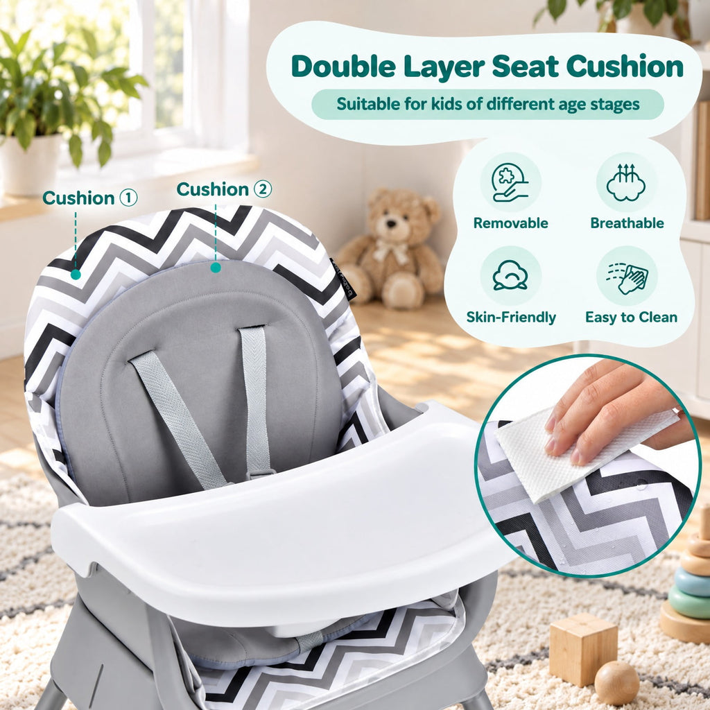 Airfind 6-in-1 Convertible Youth High Chair featuring Adjustable Removable Tray with Detailed Instruction and Tool-free Installation, Gray