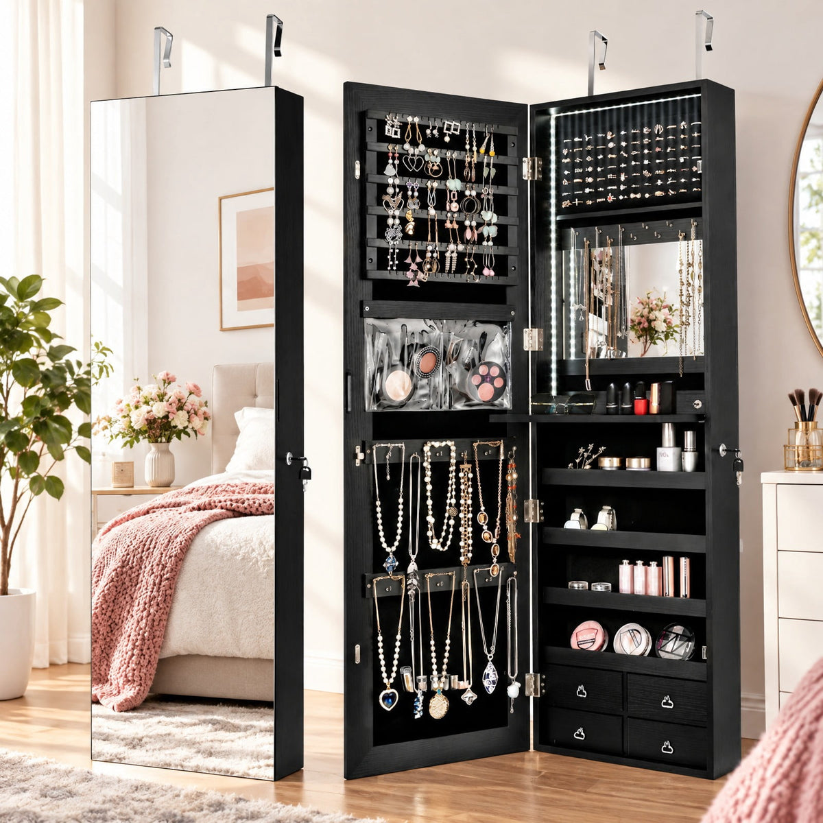 Airfind Multipurpose Storage Cabinet with 4 Drawers, 11 lbs Capacity, MDF Frame, 14.5 Inch x 5 Inch x 47 Inch Footprint, Black