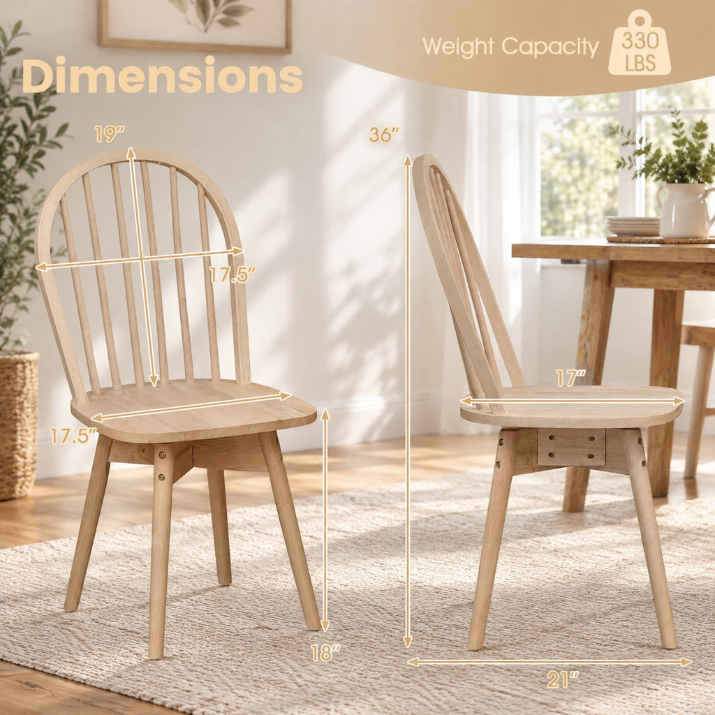 Airfind Dining Chairs, Swivel Windsor, Set of 2 with Solid Rubber Wood Frame, Chair 330 lbs Capacity, Rubber Wood Frame, 17.5 Inch x 21 Inch x 36 Inch, Natural