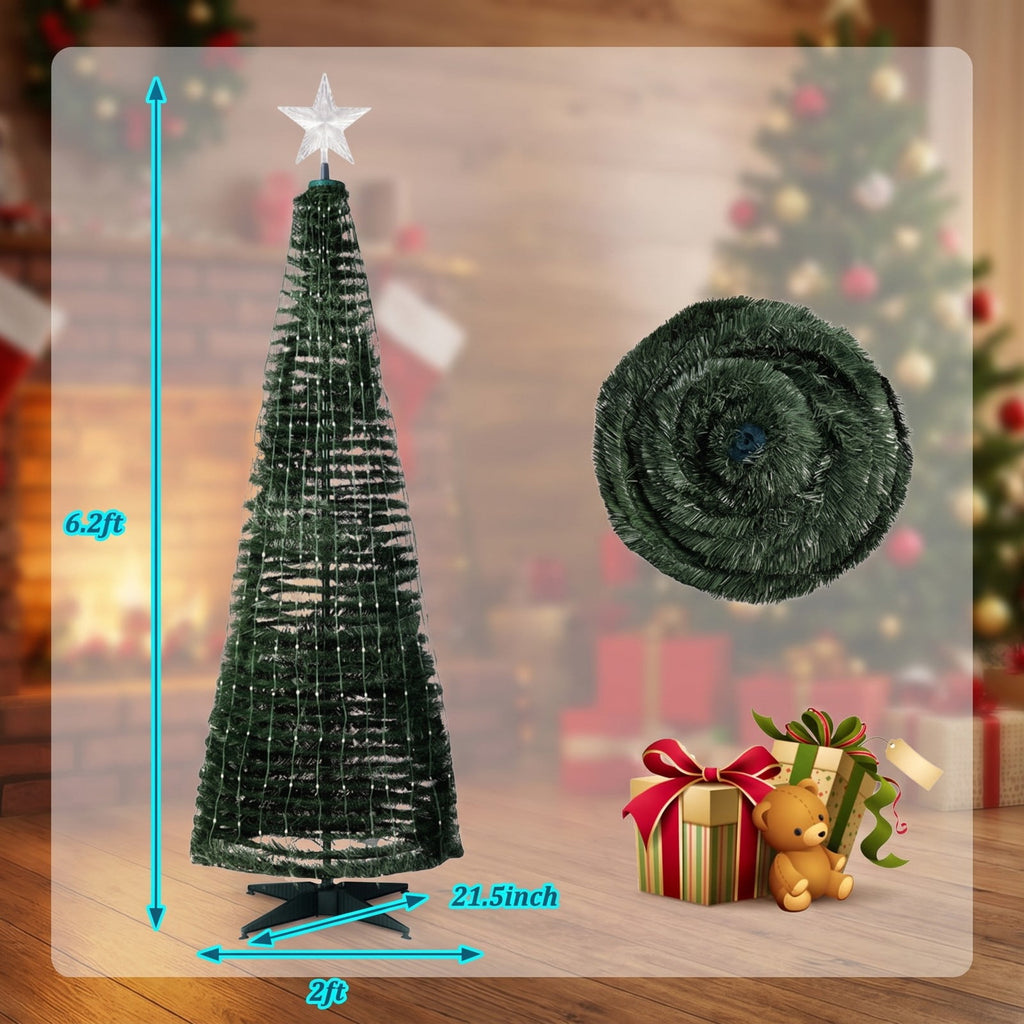 Airfind 6.2 Feet Pop-up Lighted Christmas Tree with 282 RGB LED Lights, PVC PP steel Frame, 2 x 6.2 ft Footprint, Green