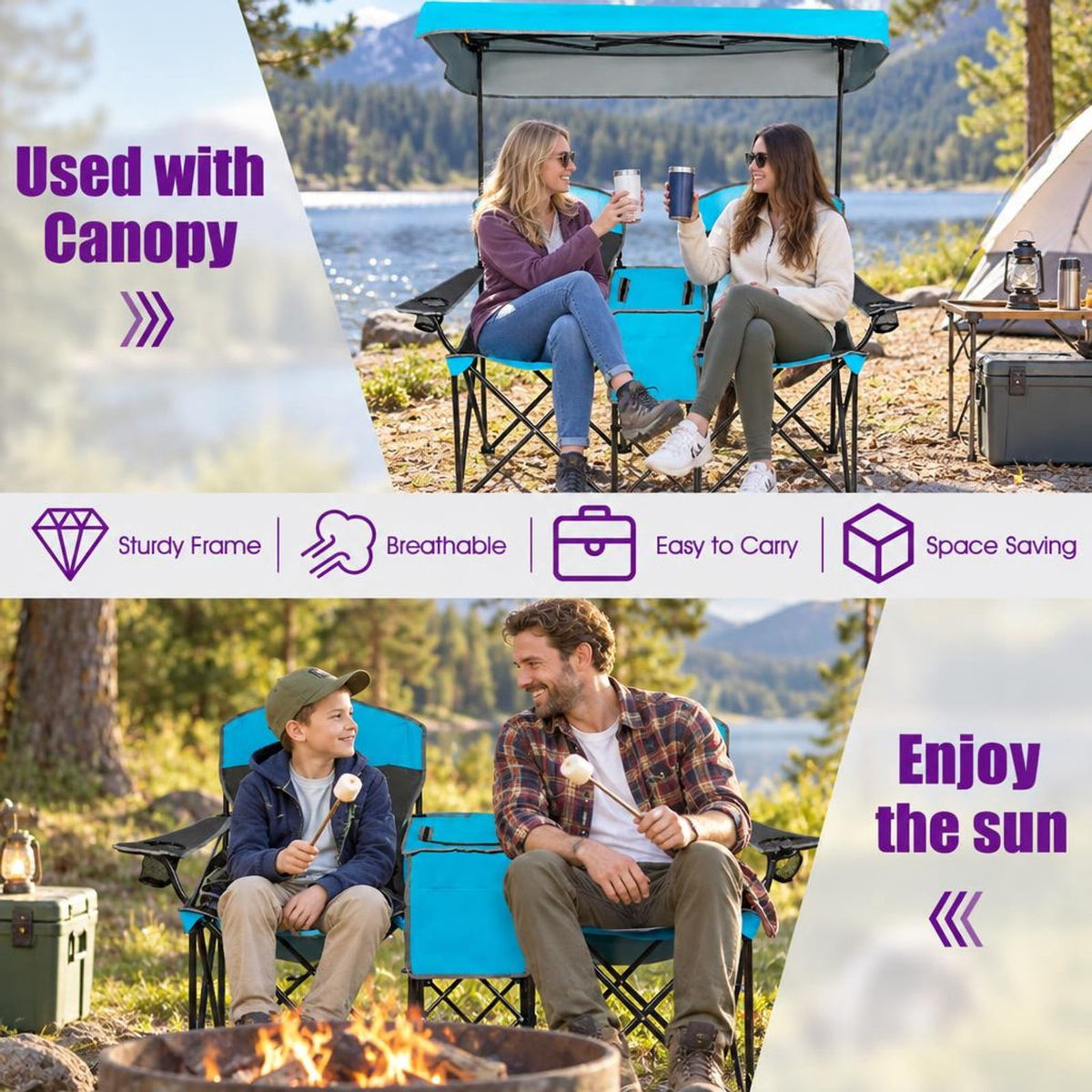 Airfind Patented Portable Folding Camping Canopy Chairs with Cup Holder, Steel oxford fabric Frame, 55.5 x 28.5 x 59.5 (L x W x H) The Footprint