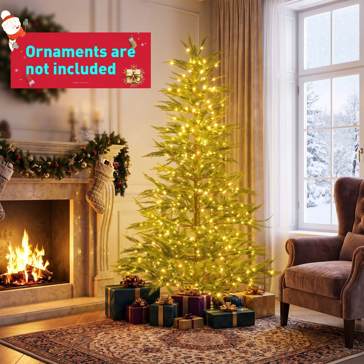 Airfind 6.5/7.5 Feet Artificial Cypress Christmas Tree Pre-lit Hinged-6.5 ft, PE Metal Tree Height 6.5 ft/7.5 ft Tree Width 4 ft Frame, Green