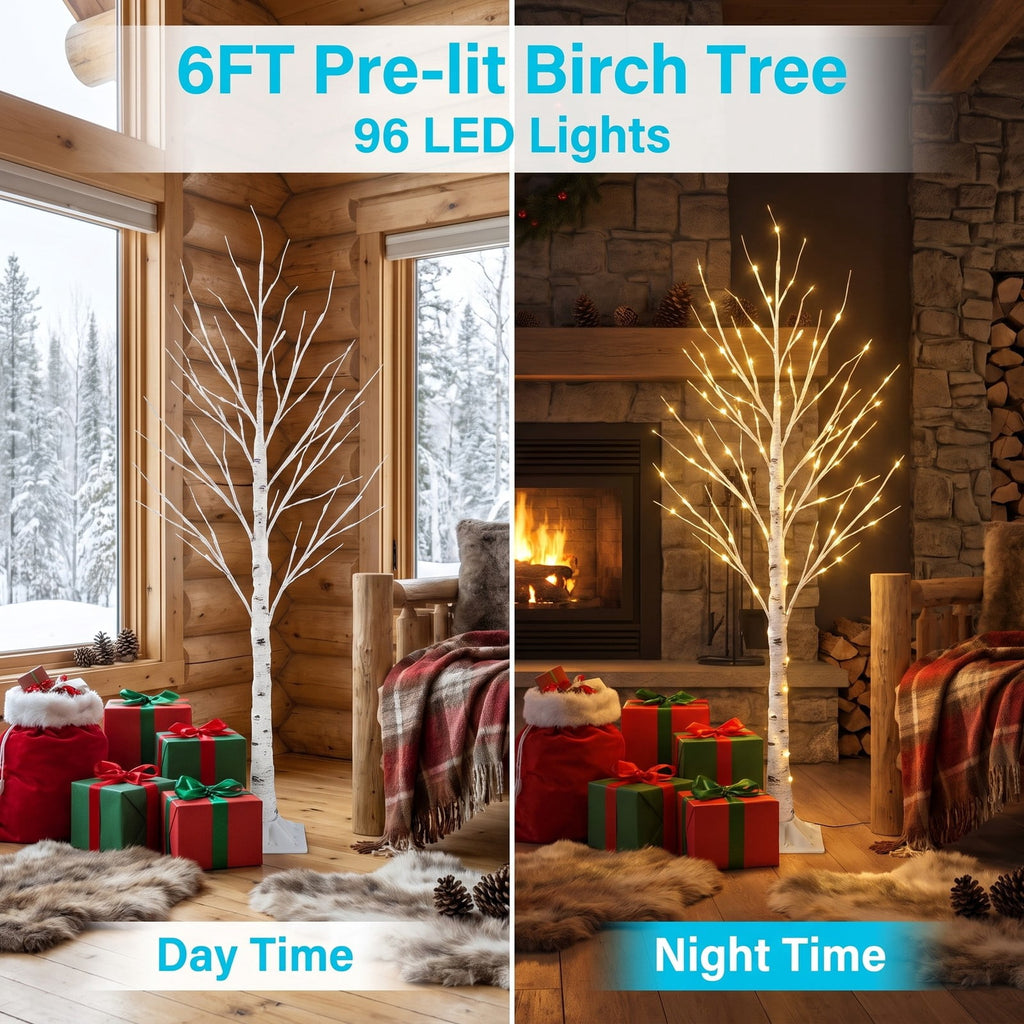 Airfind Pre-lit White Twig Birch Tree for Christmas Holiday with LED Lights-6 ft, metal plastic Height: 4/5/6 ft Frame, White