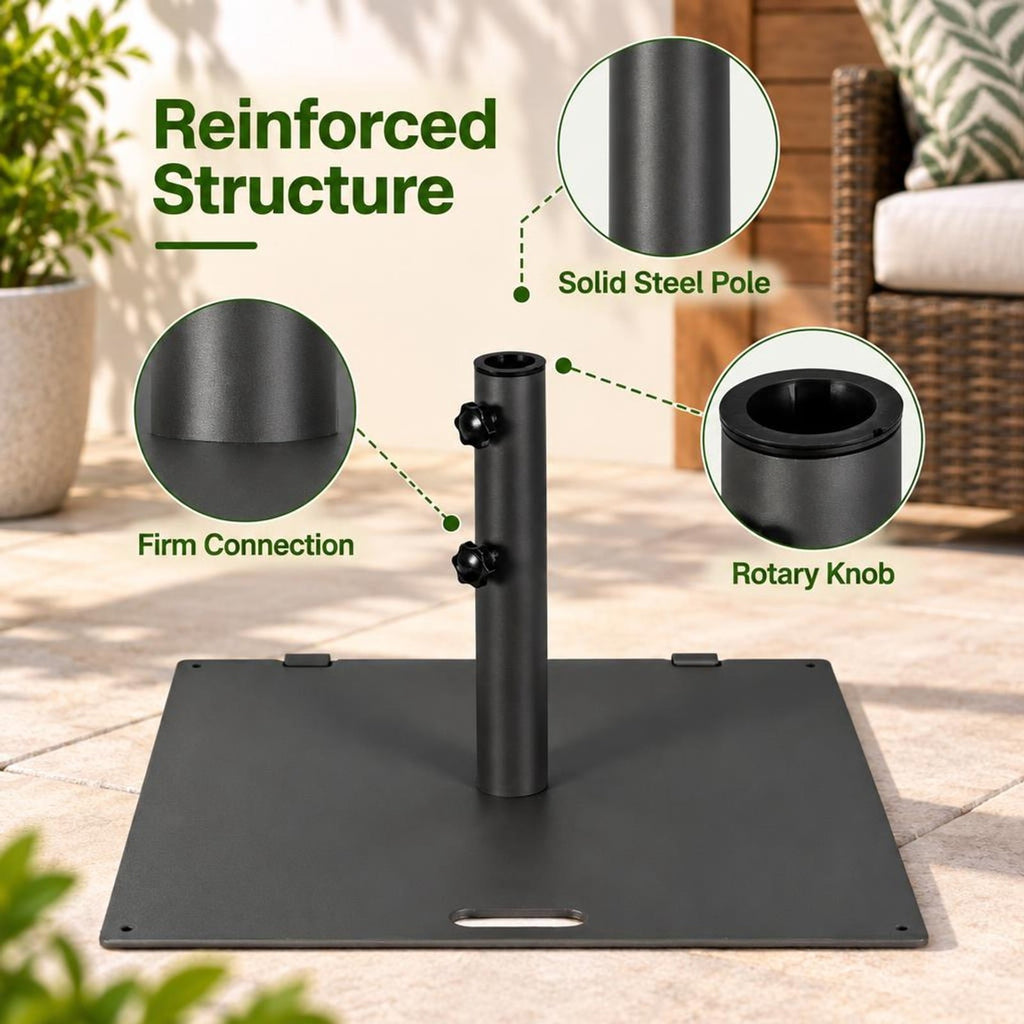 Airfind 24 Inch Square Patio Umbrella Base 50 LBS Weighted, Steel PP Frame, 24 x 24 x 14 (L x W x H) Suitable Footprint, Black