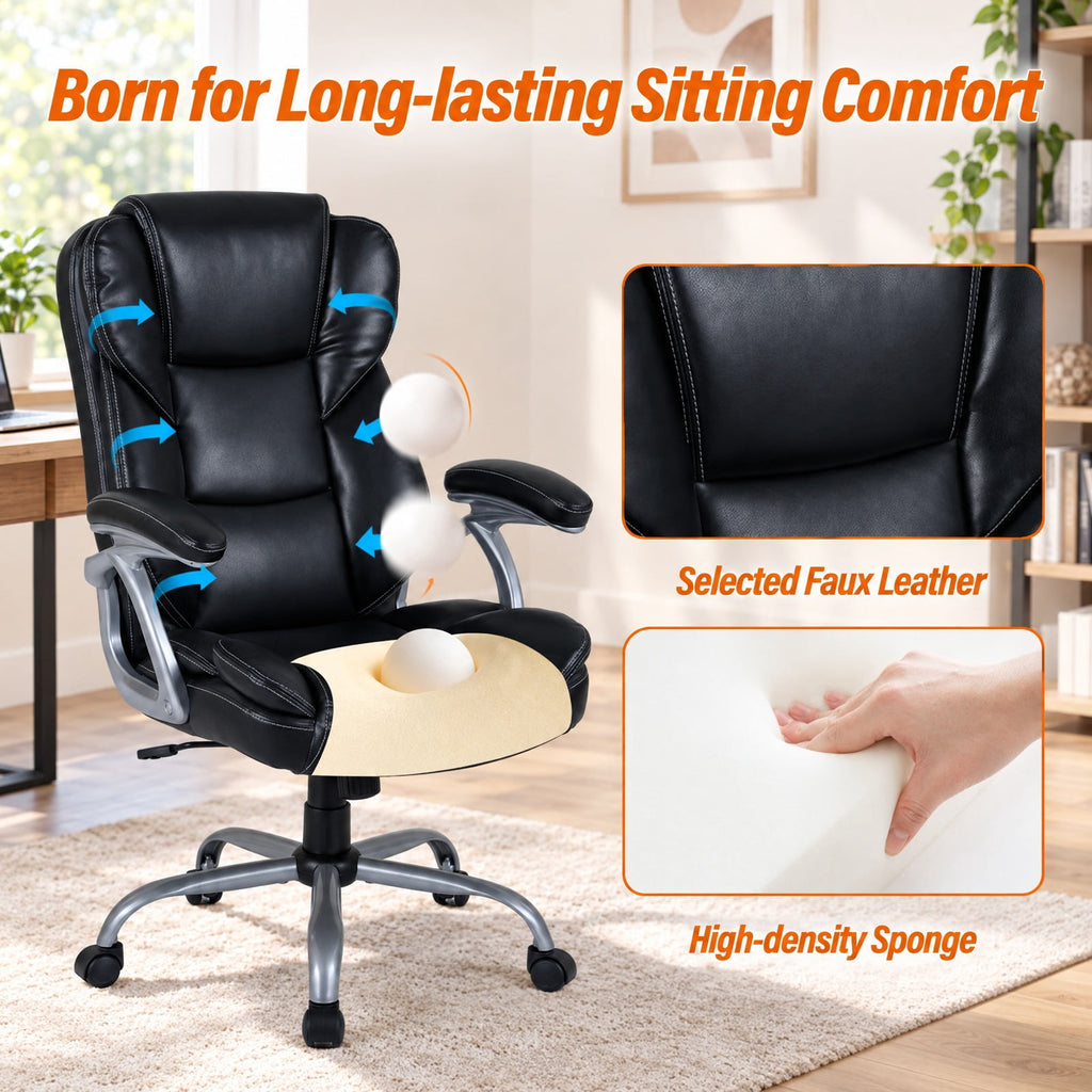 Airfind Executive Office Chair Leather Ergonomic Computer Desk Chair with Padded Seat and Armrests, 330 lbs Capacity, Black