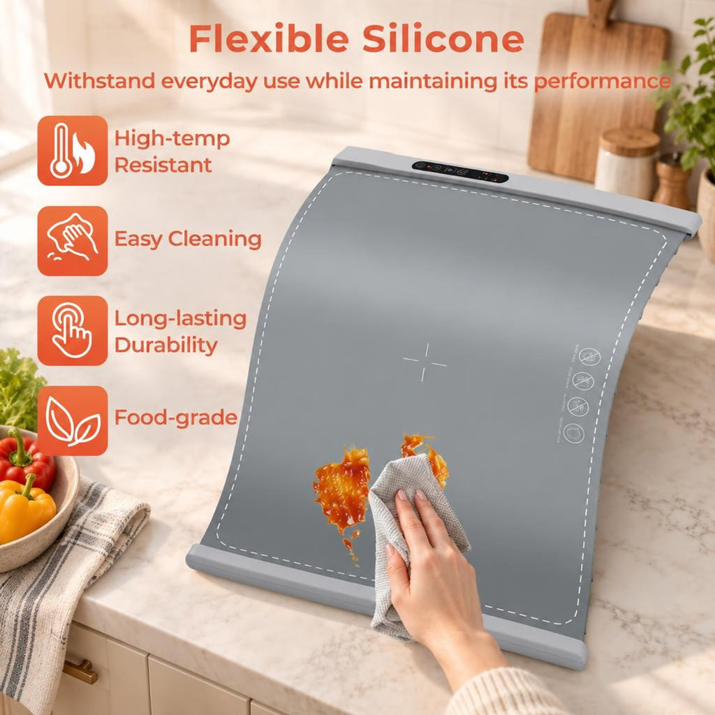 Airfind Food Warming Mat Rollable and Portable Electric Warming Tray with Fasting Heating, Silicone ABS Unfolding Frame, Gray
