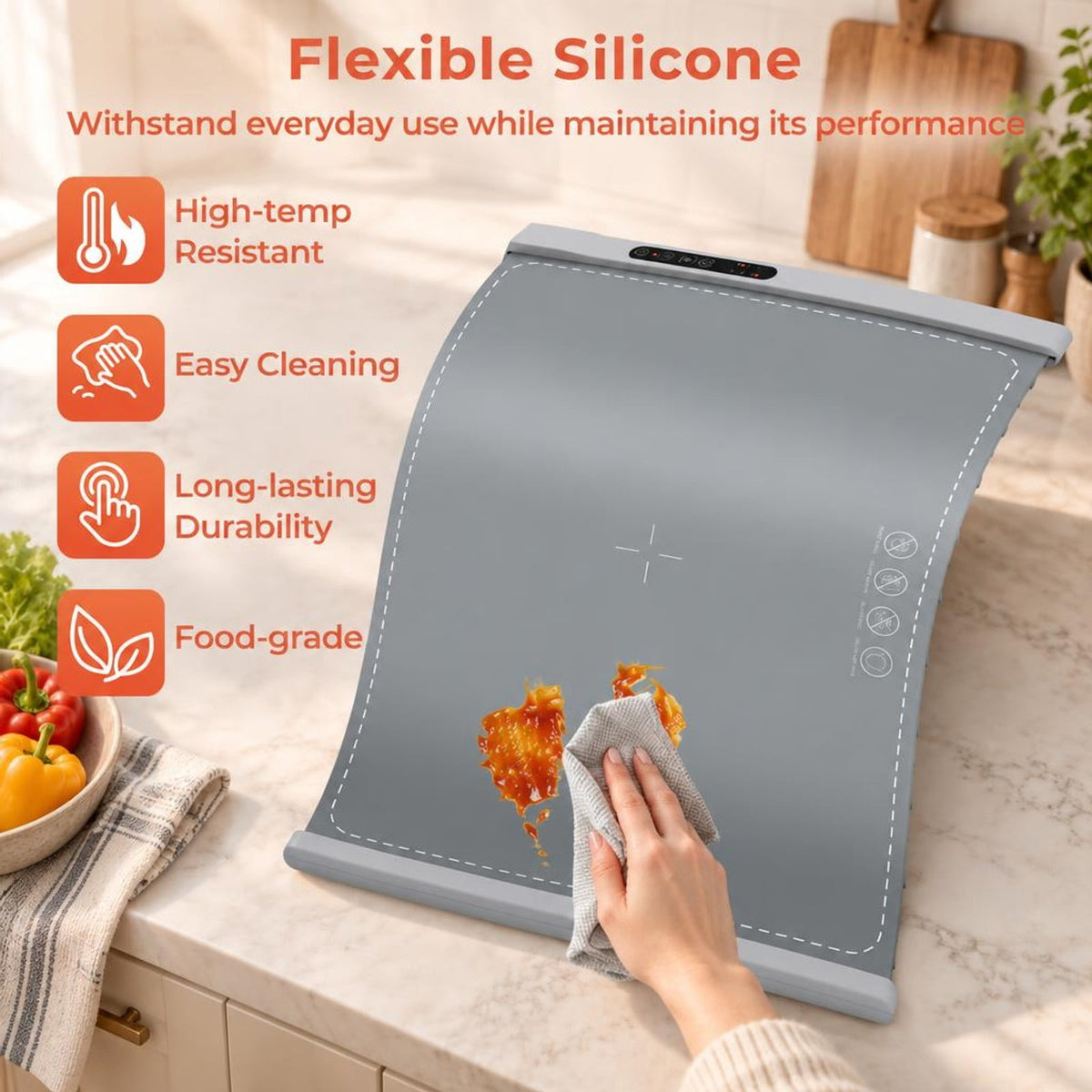 Airfind Food Warming Mat Rollable and Portable Electric Warming Tray with Fasting Heating, Silicone ABS Unfolding Frame, Gray