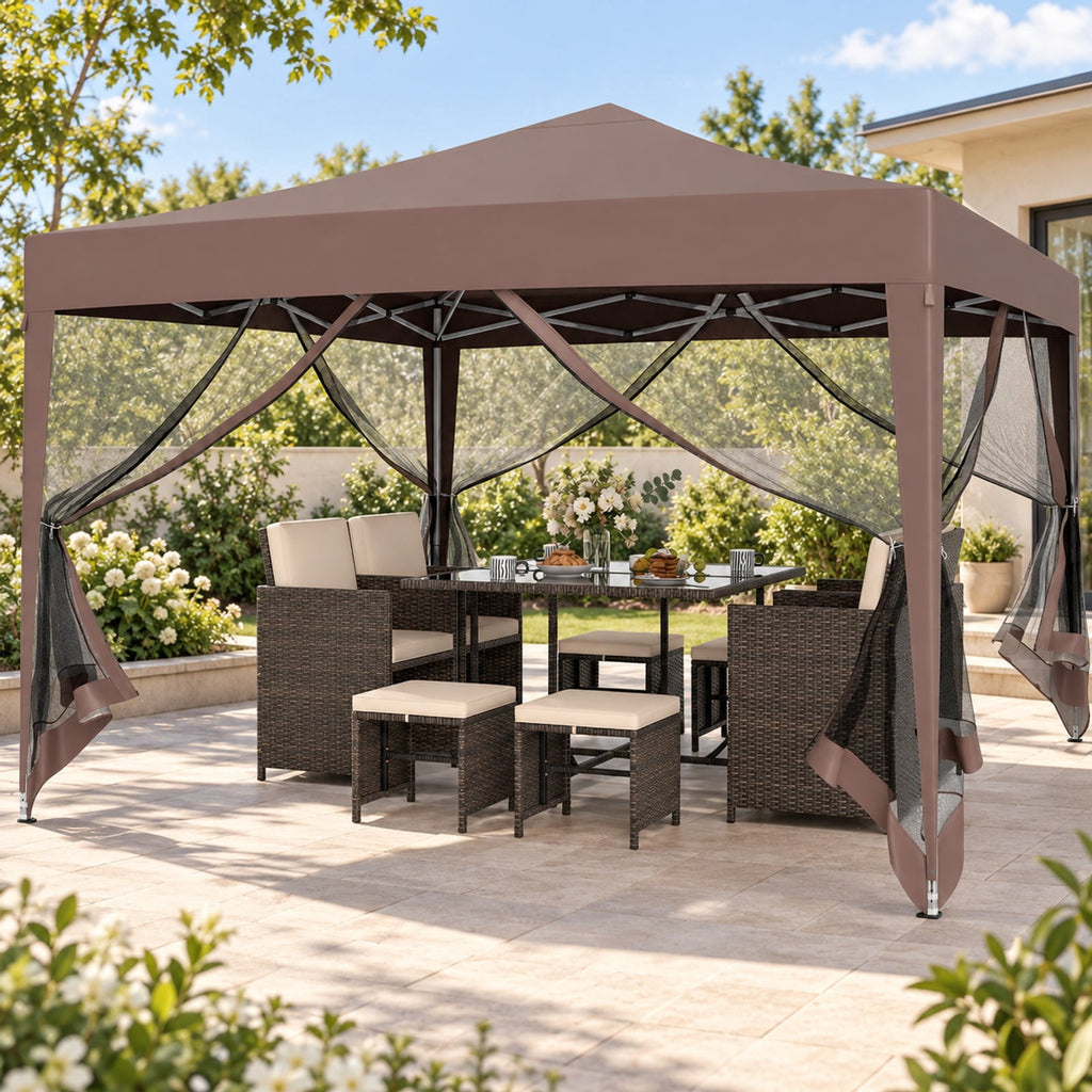 Airfind 10 FT x 10 FT Pop-Up Canopy Tent Easy Setup Instant Folding Shelter with Mesh Netting, 210D Oxford Fabric Frame, Coffee