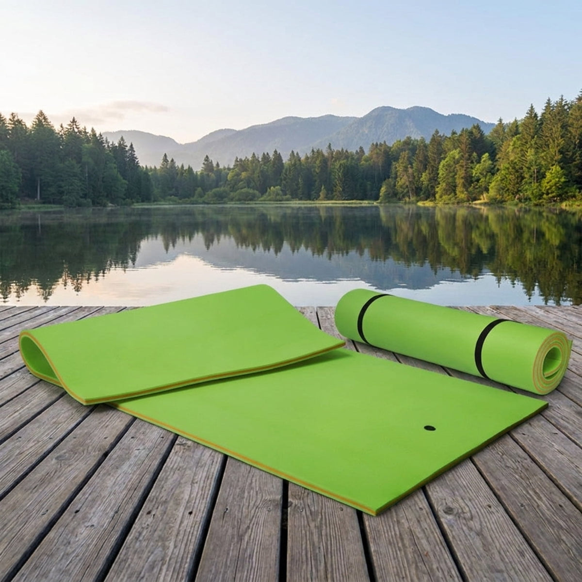 Airfind Oversized Inflatable Pool Float for Adults with Ultra-Soft Flocked Surface and Dual Air Chambers plus Patch Kit and Storage Bag for Lake and Swimming Pool Lounging, Green