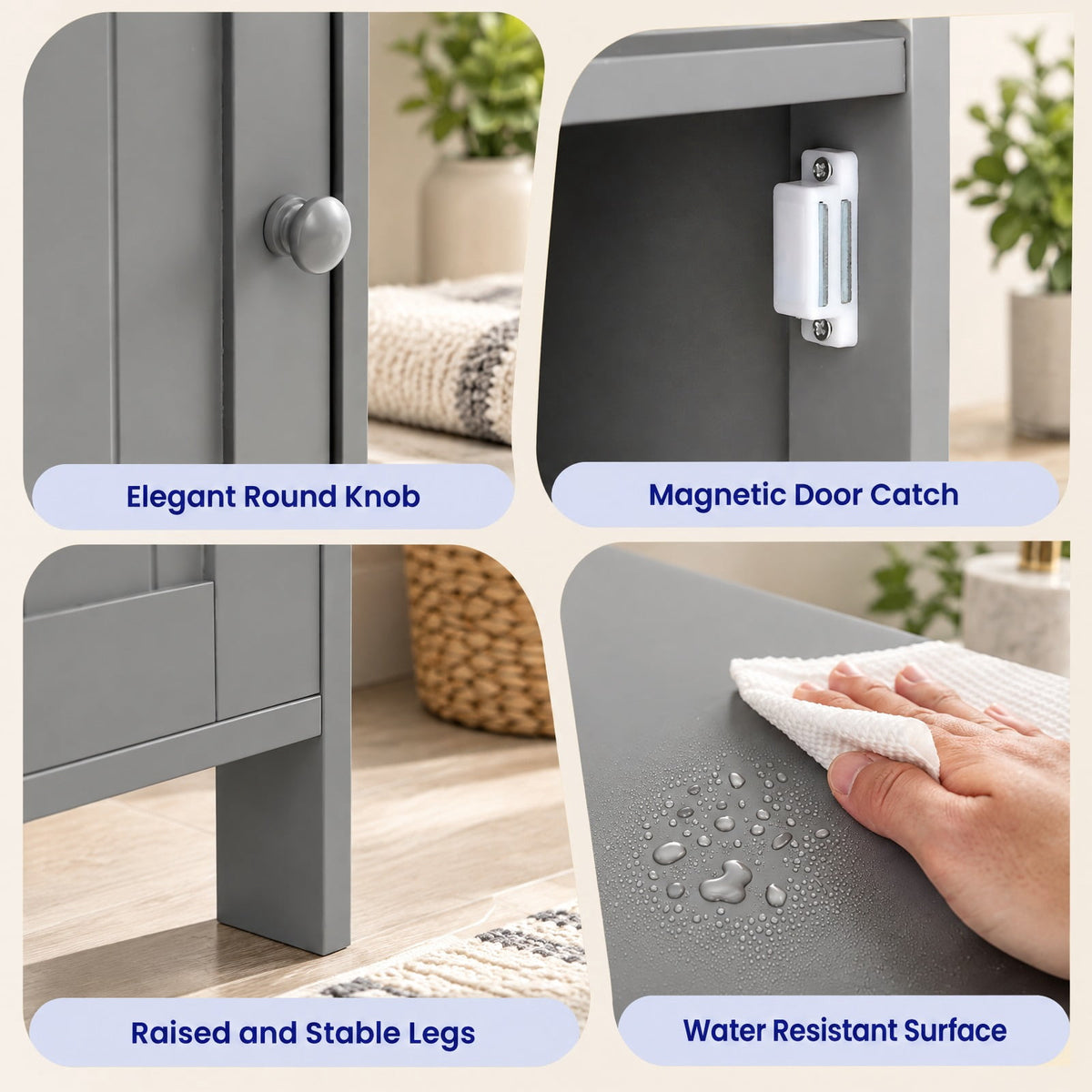 Airfind Bathroom Freestanding Adjustable Shelf Floor Storage Cabinet, MDF Frame, 16 Inch x 12 Inch x 27.5 Inch Footprint, Gray