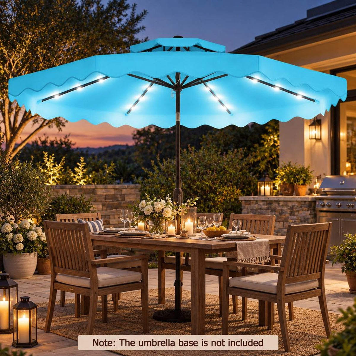 Airfind 9 FT Solar LED Patio Umbrella Push-Button Tilt and Crank 24 LED Lights and 8 Ribs, Polyester Fabric Metal Frame, 9 x 8.2 ft Footprint