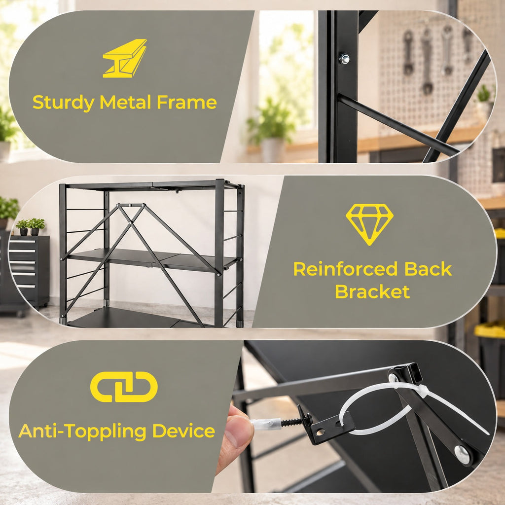 Airfind 5-Tier Foldable Storage Shelf with Wheels, 165 lbs Capacity, Metal Frame, 30 Inch x 13.5 Inch x 60.5 Inch Footprint, Black