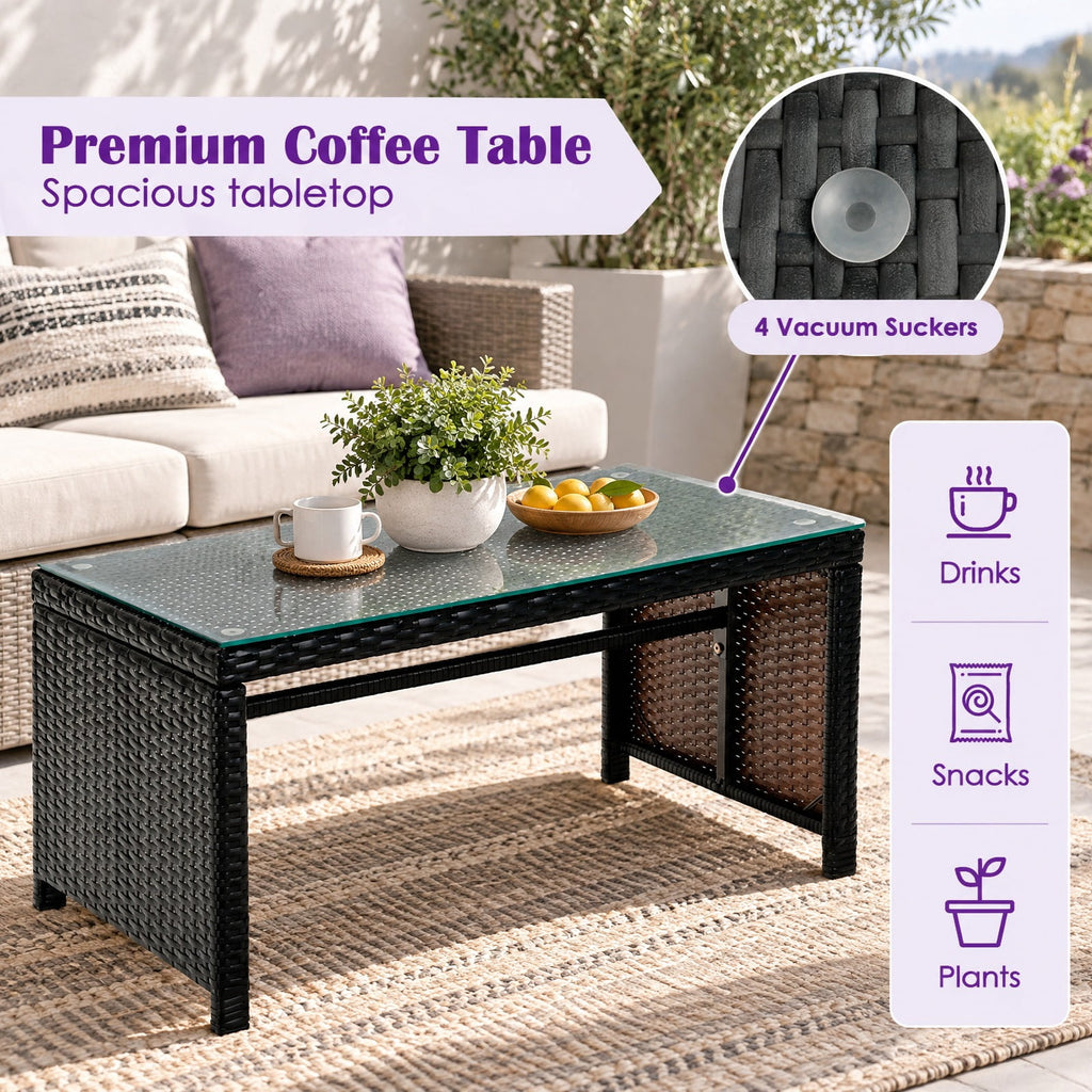 Airfind 4 Pieces Patio Rattan Cushioned Furniture Set, Rattan Frame, 43.5 x 25 x 31 Footprint, Product dimension of loveseat 43.5 x 25