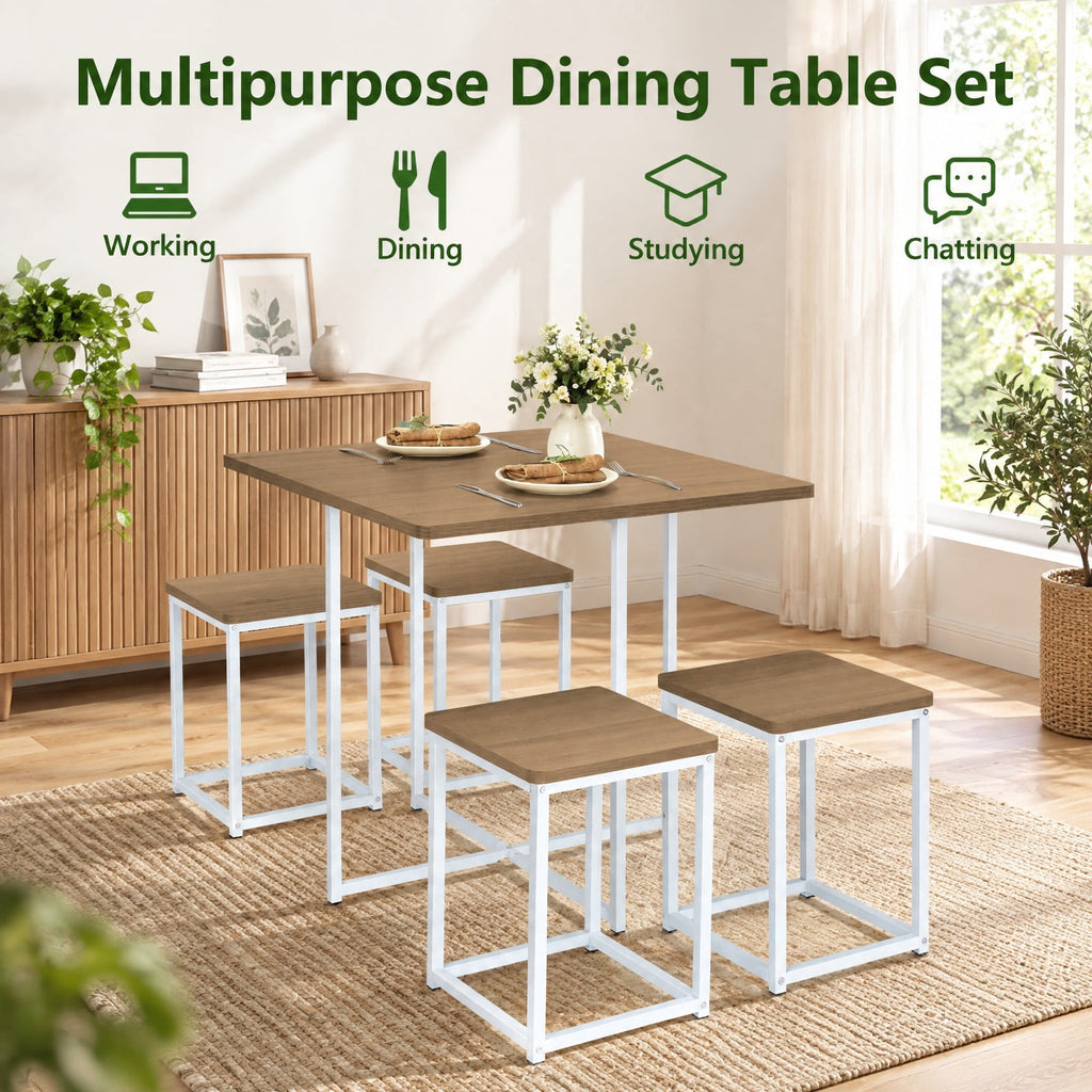 Airfind 5 Pieces Metal Frame Dining Set with Compact Dining Table and 4 Stools, Steel MDF Frame, 31in x 31in x 30in Footprint, Natural
