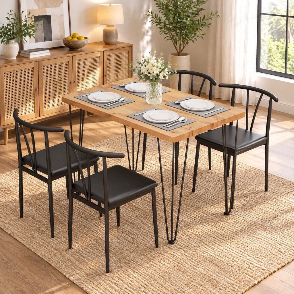 Airfind 5-Piece Space-saving Dining Table Set Industrial Rectangular Kitchen Table and 4 Armless Chairs, 220 lbs Capacity, Black